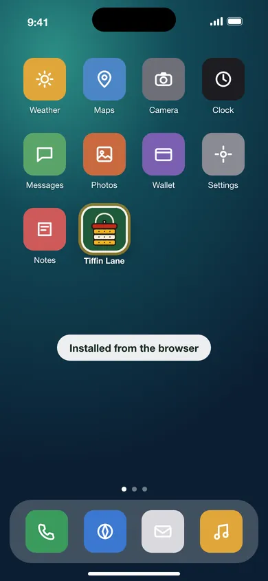 Phone home screen with the Tiffin Lane app icon among other apps